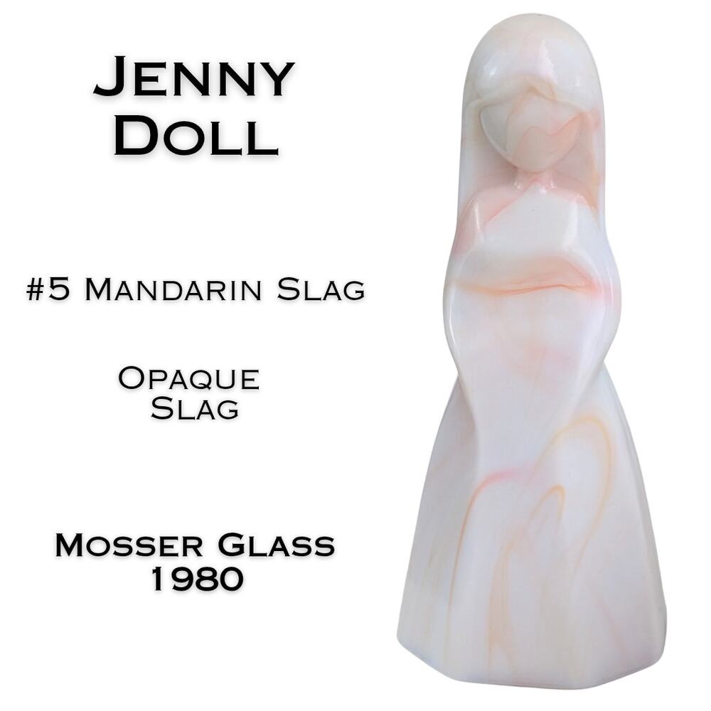 Mosser Glass Jenny Doll Mandarin Slag #5 1980 White & Pink Opaque Slag Glass